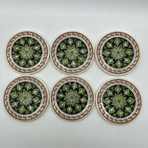 Set of 6 Smaltotechniki Hand Made In Greece Moschato Ceramic Coasters 3.5”